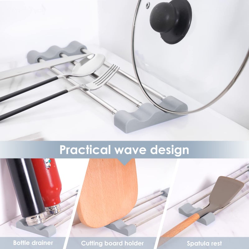 Tomorotec Adjustable Over-The-Sink Kitchen Rack for Dishcloths, Sponges, Bottles and Brushes - Heat-Resistant Stainless Steel with Slim, Expandable Design and Multifunctional Silicone Holder - Image 3