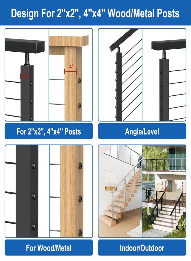BLIKA Upgraded 20 Pairs 1/8" Black Invisible Cable Railing Kit, Hidden Swage Tensioner and Ends for 2"x2", 4''x4'' Wood & Metal Posts, T316 Stainless Steel, 4''x4'' Deck Stair Cable Railing Hardware - Image 4