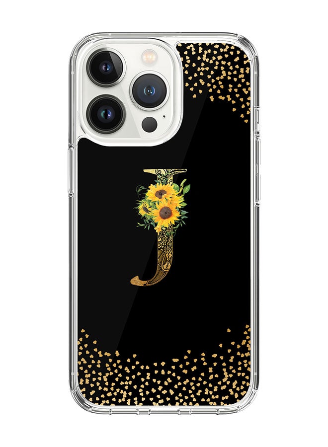Stylizedd Classic Clear Case For iPhone 14 Pro, Hybrid Soft Case Thin Cover- Custom Monogram Initial Letter Mandala Floral Pattern Alphabet - J(Black) - Image 1