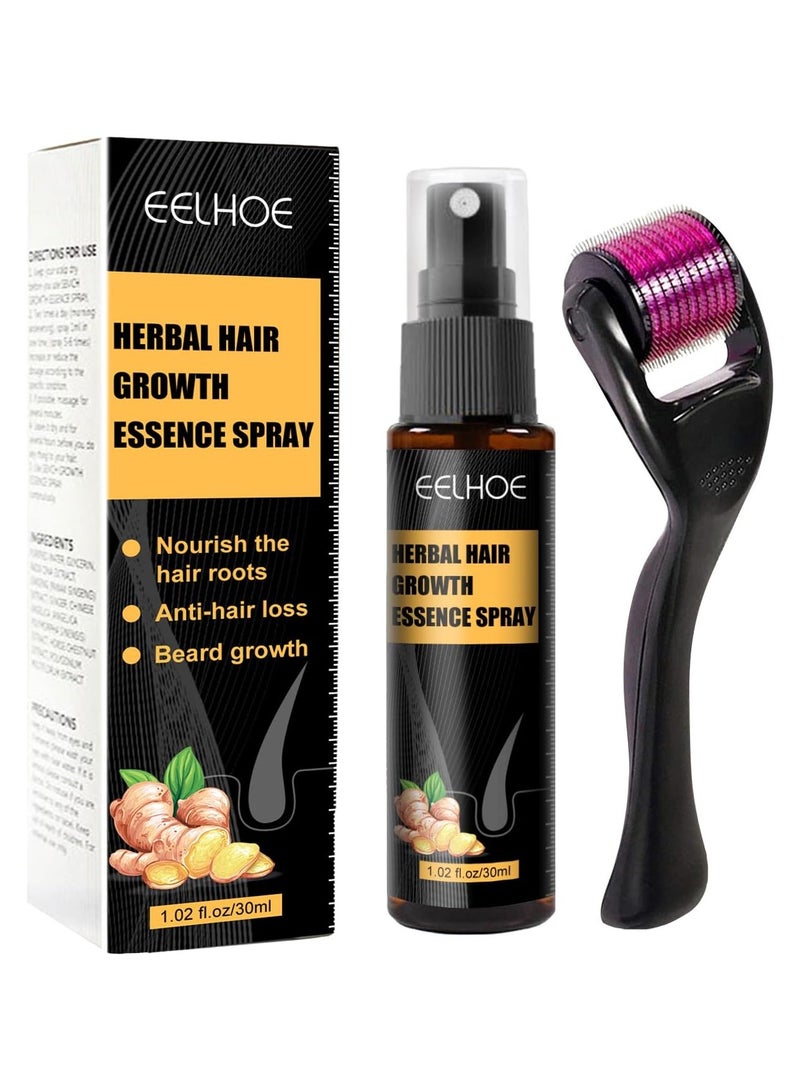 EELHOE Herbal Hair Boost Essence Spray, Natural Herbal Hair Regrowth Treatment Anti Hair Loss Serum Hair Growth Essence Spray Micro Needling Roller Set, Make Hair Stronger Thicker Longer, 30ML - Image 1