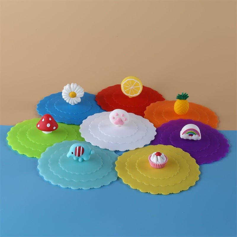 Set Cartoon Cup Lid Universal Cute Fresh Lid Multiple One Pack Set Accessories Dust Mug - Image 1