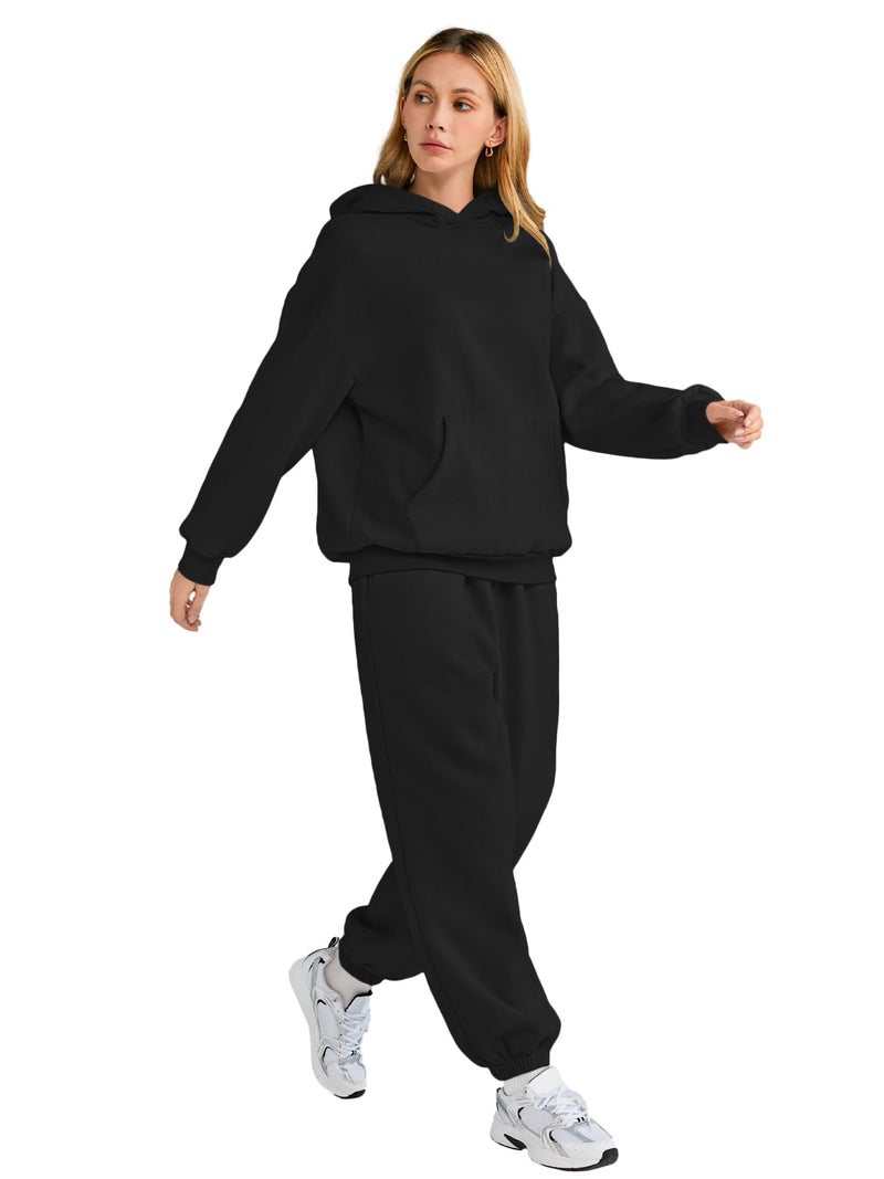 AUTOMET Women 2 Piece Outfits 2026 Plus Size Fall Fashion Airport Travel Pants Lounge Set Leisure Vacation Winter Clothes Sweatsuits Black XL - Image 4