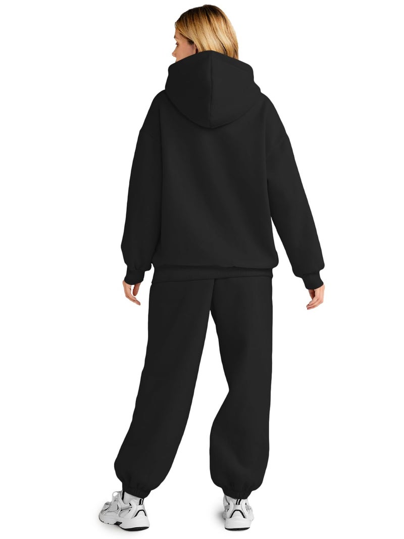 AUTOMET Women 2 Piece Outfits 2026 Plus Size Fall Fashion Airport Travel Pants Lounge Set Leisure Vacation Winter Clothes Sweatsuits Black XL - Image 3