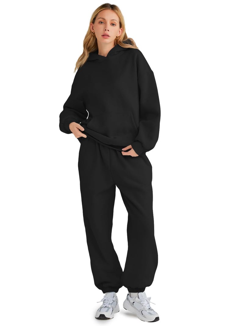 AUTOMET Women 2 Piece Outfits 2026 Plus Size Fall Fashion Airport Travel Pants Lounge Set Leisure Vacation Winter Clothes Sweatsuits Black XL - Image 2