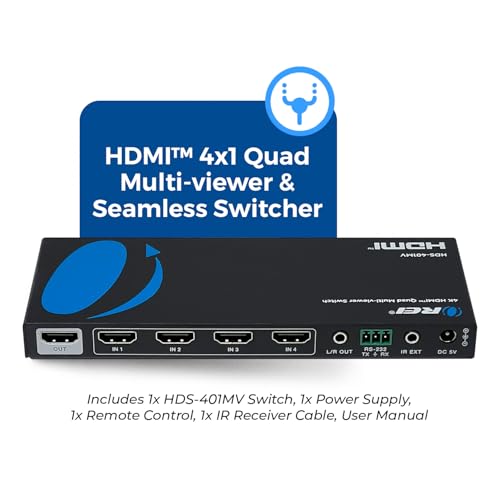 OREI Quad Multi HDMI Viewer 4 in 1 Out HDMI Switcher 4 Ports Seamless Switcher and IR Remote Support 4K @ 30Hz 1080P for PS4/PC/DVD/Security Camera, HDMI Switch VGA Output - HDS-401MV - Image 2