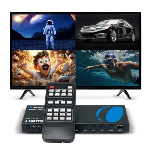 OREI Quad Multi HDMI Viewer 4 in 1 Out HDMI Switcher 4 Ports Seamless Switcher and IR Remote Support 4K @ 30Hz 1080P for PS4/PC/DVD/Security Camera, HDMI Switch VGA Output - HDS-401MV - Image 1