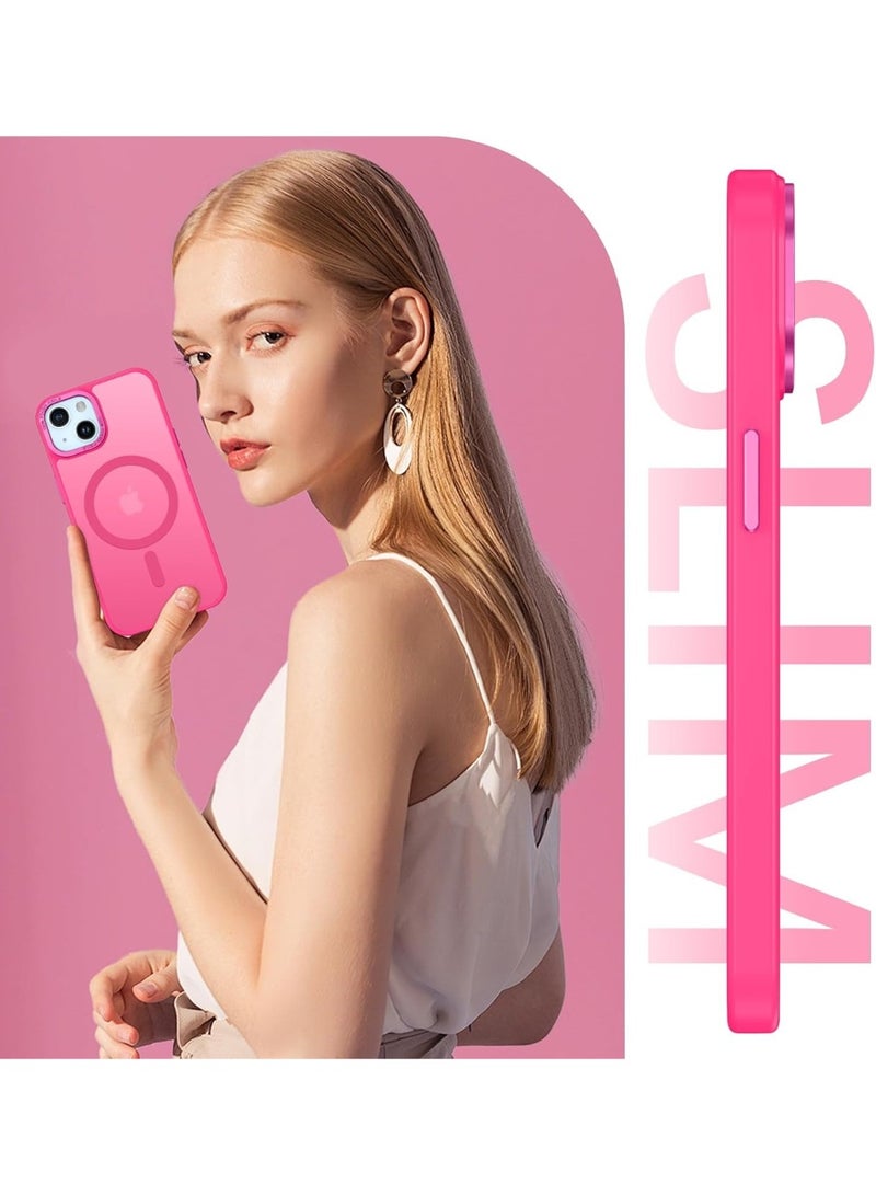 جراب مغناطيسي لهاتف iPhone 13/14 مقاس 6.1 بوصة، جراب شفاف غير لامع، رفيع، مقاوم للصدمات، مضاد للصفرة، مناسب للنساء والرجال والفتيات والأولاد (وردي فاقع) - Image 2