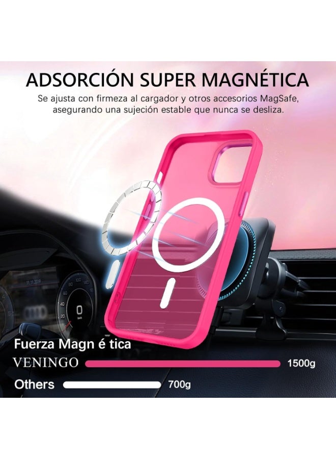 جراب مغناطيسي لهاتف iPhone 13/14 مقاس 6.1 بوصة، جراب شفاف غير لامع، رفيع، مقاوم للصدمات، مضاد للصفرة، مناسب للنساء والرجال والفتيات والأولاد (وردي فاقع) - Image 3