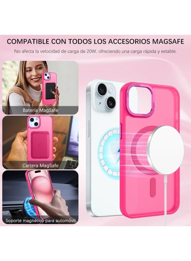 جراب مغناطيسي لهاتف iPhone 13/14 مقاس 6.1 بوصة، جراب شفاف غير لامع، رفيع، مقاوم للصدمات، مضاد للصفرة، مناسب للنساء والرجال والفتيات والأولاد (وردي فاقع) - Image 4