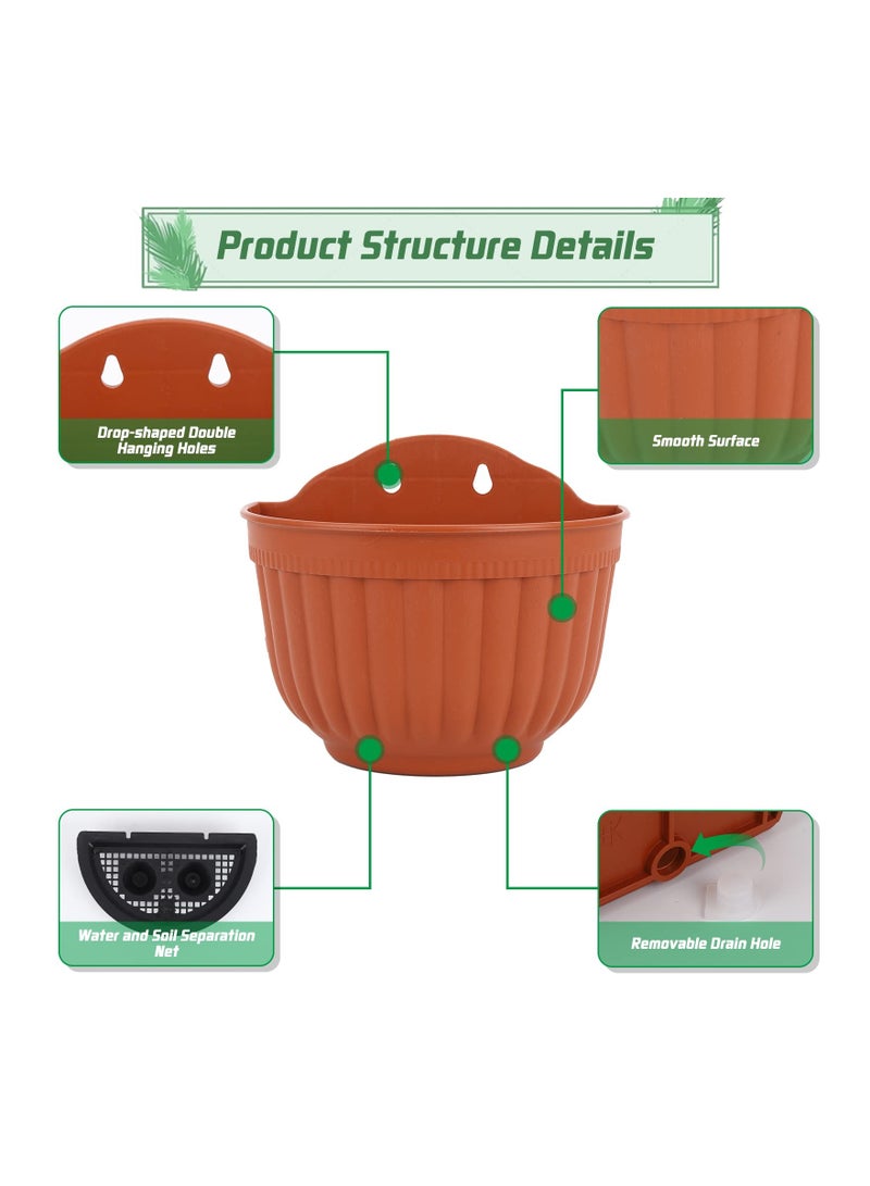 SYOSI 2 Set Wall Hanging Planters, Garden Fence Hanging Flower Pots Mounted Hanging Basket Plastic Plant Pots with 4 Hooks for Spring Balcony, Patio Planters, Indoor Outdoor Use - Image 3