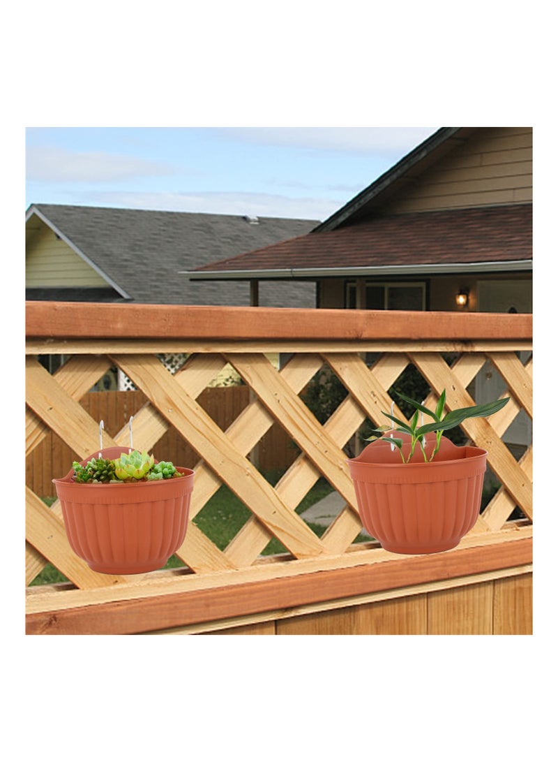 SYOSI 2 Set Wall Hanging Planters, Garden Fence Hanging Flower Pots Mounted Hanging Basket Plastic Plant Pots with 4 Hooks for Spring Balcony, Patio Planters, Indoor Outdoor Use - Image 4