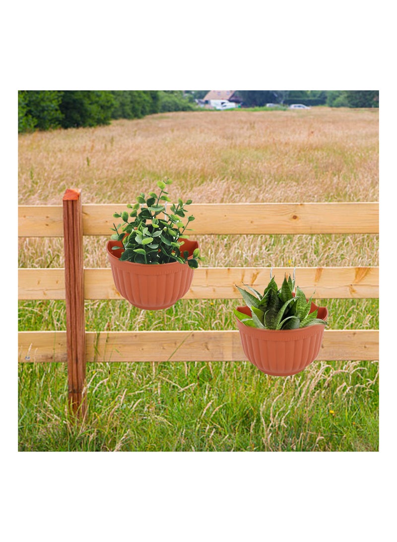 SYOSI 2 Set Wall Hanging Planters, Garden Fence Hanging Flower Pots Mounted Hanging Basket Plastic Plant Pots with 4 Hooks for Spring Balcony, Patio Planters, Indoor Outdoor Use - Image 5