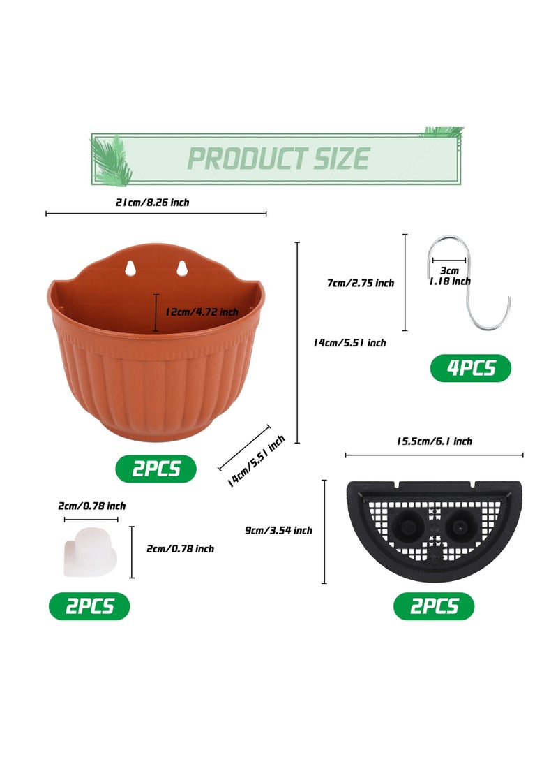 SYOSI 2 Set Wall Hanging Planters, Garden Fence Hanging Flower Pots Mounted Hanging Basket Plastic Plant Pots with 4 Hooks for Spring Balcony, Patio Planters, Indoor Outdoor Use - Image 2