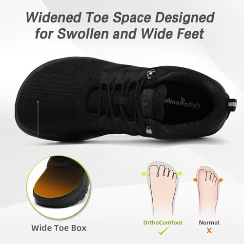 OrthoComfoot Men's Orthopedic Diabetic Wide Walking Shoes: Ergonomic Soft Arch Support Fashion Sneakers for Shock Absorber, Comfortable Plantar Fasciitis Shoes for Flat Feet Black Size 11 - Image 2