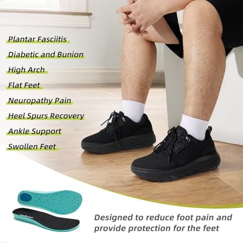 OrthoComfoot Men's Orthopedic Diabetic Wide Walking Shoes: Ergonomic Soft Arch Support Fashion Sneakers for Shock Absorber, Comfortable Plantar Fasciitis Shoes for Flat Feet Black Size 11 - Image 4