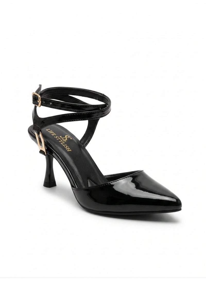 لايف ستيلاش  أحذية كعب جلدية لامعة أنيقة F-623 - أسود - Image 1