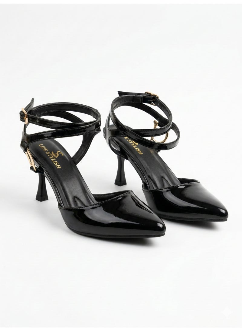 لايف ستيلاش  أحذية كعب جلدية لامعة أنيقة F-623 - أسود - Image 3