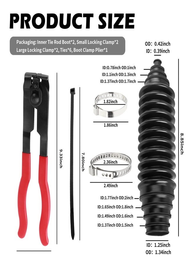 Figpade Car Inner Tie Rod Boot Kit with Boot Clamp Pliers,Soft Car Rack and Pinion Boots Keeps Steering Parts Includes Ties/Clamps,Cuttable Cars Accessories Steering Rack Boots - Image 2
