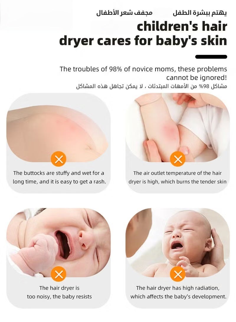 هوكور مجفف الشعر اللاسلكي للأطفال, مجفف الشعر الصغير المحمول للأطفال الصغار, منخفض الضوضاء مجفف الشعر الطفل للحفاضات الوقاية من الطفح الجلدي, حرارة لطيفة لجلد الأطفال, 500 واط, الشحن اللاسلكي, خفيفة الوزن, أبيض - Image 4