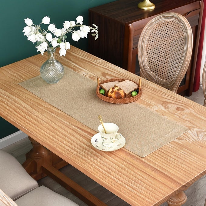 FARMHOUSE RUSTIC TABLE RUNNER SOLID FLAXEN RECTANGULAR TABLE RUNNERS FAUX LINEN TABLE RUNNER FOR EVERYDAY USE KITCHEN DINING PARTY TABLE 13X36 INCH