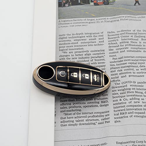 SK CUSTOM Black TPU Gold Edge Smart Key Fob Case Protective Cover Compatible with INFINITI EX FX X G JX M Q QX SERIES for NISSAN ALTIMA COUPE ARMADA GT-R MAXIMA MURANO CROSS CABRIOLET PATHFINDER ROGUE - Image 2