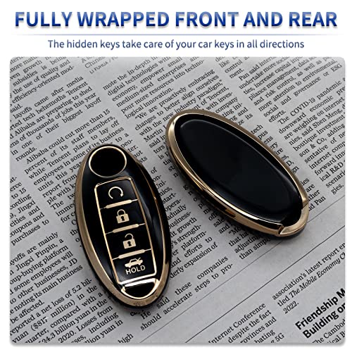 SK CUSTOM Black TPU Gold Edge Smart Key Fob Case Protective Cover Compatible with INFINITI EX FX X G JX M Q QX SERIES for NISSAN ALTIMA COUPE ARMADA GT-R MAXIMA MURANO CROSS CABRIOLET PATHFINDER ROGUE - Image 3