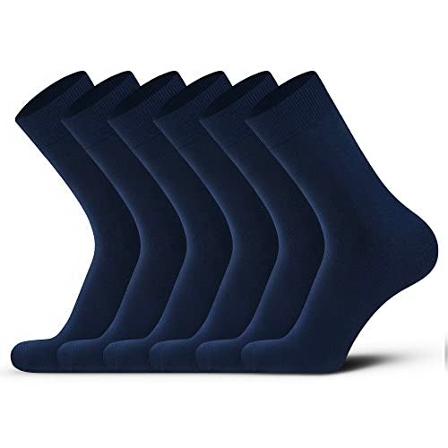 DarkCom Mens Dress Socks, Navy Socks for Men, Seamless Cuff, Plain Colors, Classic Cotton Polyester Socks, Reinforced, Cozy 6 Pack 10-12 - Image 1