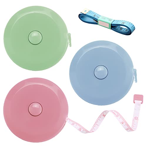 BUSHIBU Tape Measures Retractable, Fabric Measuring Tape, 60 Inch Small Sewing Tape Measure for Craft Nursing Medical Travel(3 Pack/Green,Blue,Pink) - Image 1