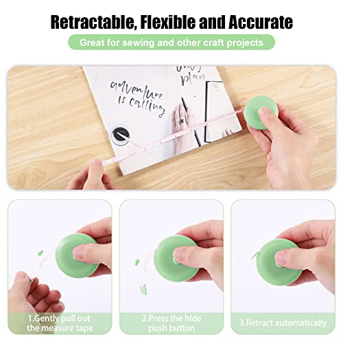 BUSHIBU Tape Measures Retractable, Fabric Measuring Tape, 60 Inch Small Sewing Tape Measure for Craft Nursing Medical Travel(3 Pack/Green,Blue,Pink) - Image 4