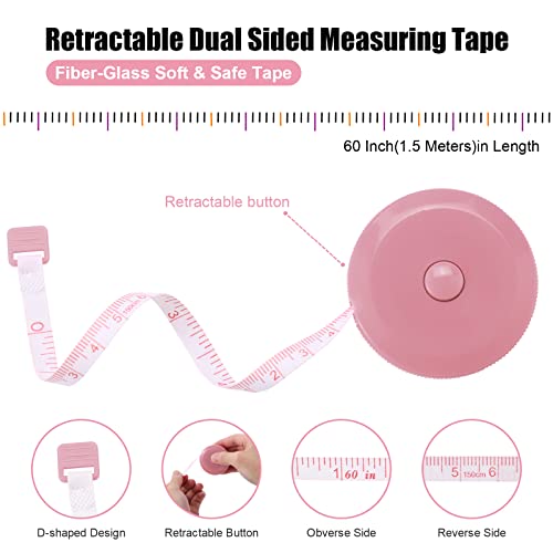 BUSHIBU Tape Measures Retractable, Fabric Measuring Tape, 60 Inch Small Sewing Tape Measure for Craft Nursing Medical Travel(3 Pack/Green,Blue,Pink) - Image 2