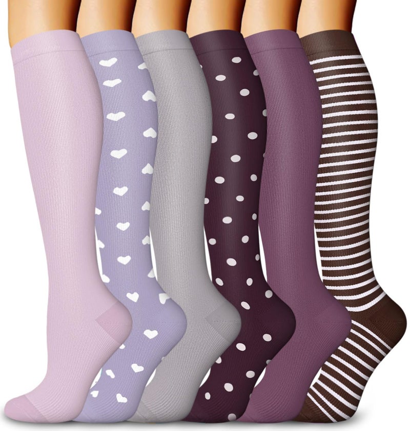 Aoliks Compression Socks for Women and Men, Knee High Support Stockings, Compression Socks for Pregnant Women, Gentle Support Socks for Daily Wear, Purple Soft Design - Image 1