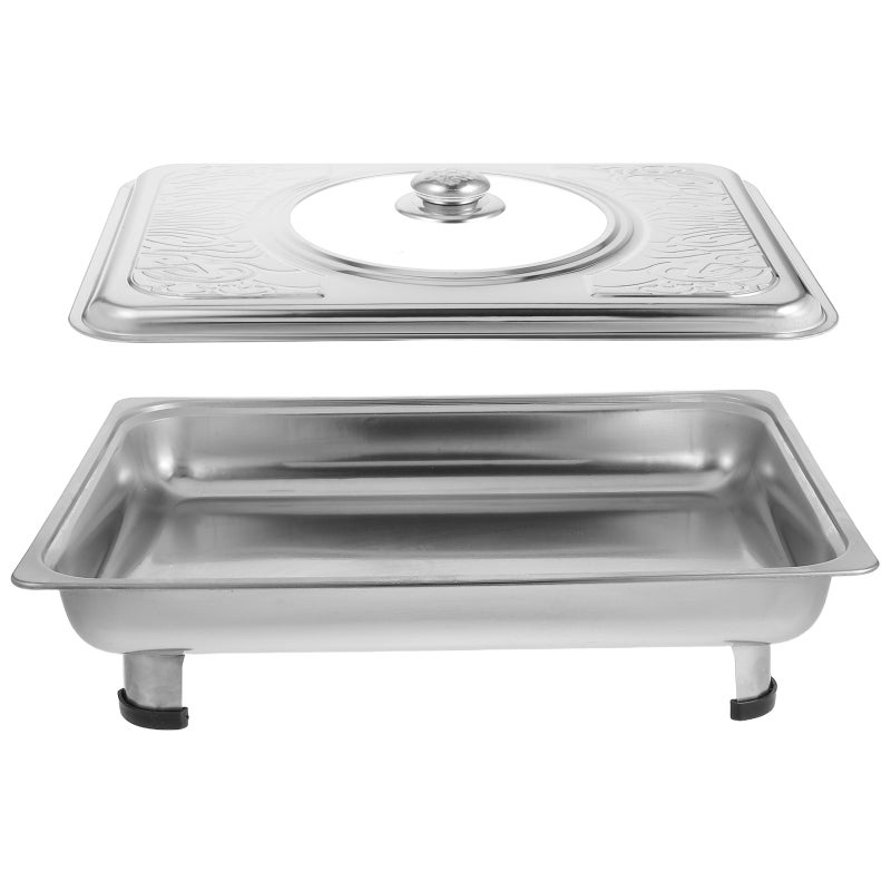 Stainless Steel Buffet Tray with Lid Rectangular Food Serving Tray for Weddings Parties Banquets Restaurant Self-Service Food Preservation Tray - Image 1