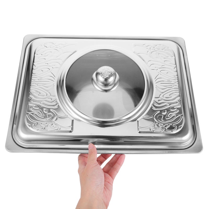 Stainless Steel Buffet Tray with Lid Rectangular Food Serving Tray for Weddings Parties Banquets Restaurant Self-Service Food Preservation Tray - Image 2