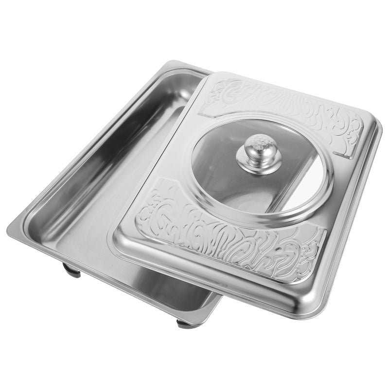 Stainless Steel Buffet Tray with Lid Rectangular Food Serving Tray for Weddings Parties Banquets Restaurant Self-Service Food Preservation Tray - Image 3