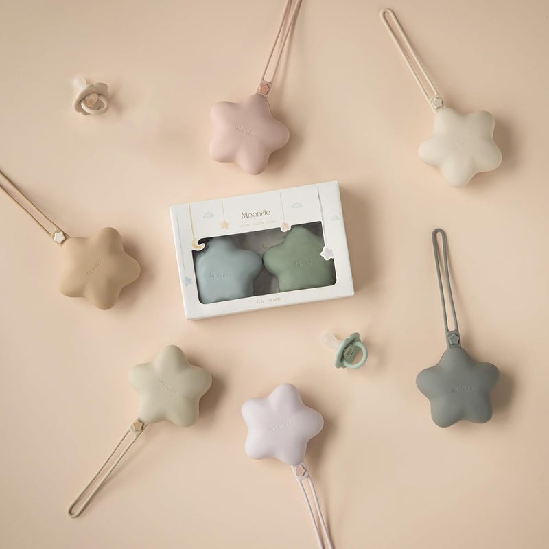 Moonkie علبة حفظ اللهاية من Moonkie (عدد 2) | حافظة سيليكون آمنة خالية من BPA | تصميم لطيف لحمل وتخزين اللهاية في المنزل أو أثناء السفر (ألوان: شيفتينغ ساند / رمادي قمري) - Image 5