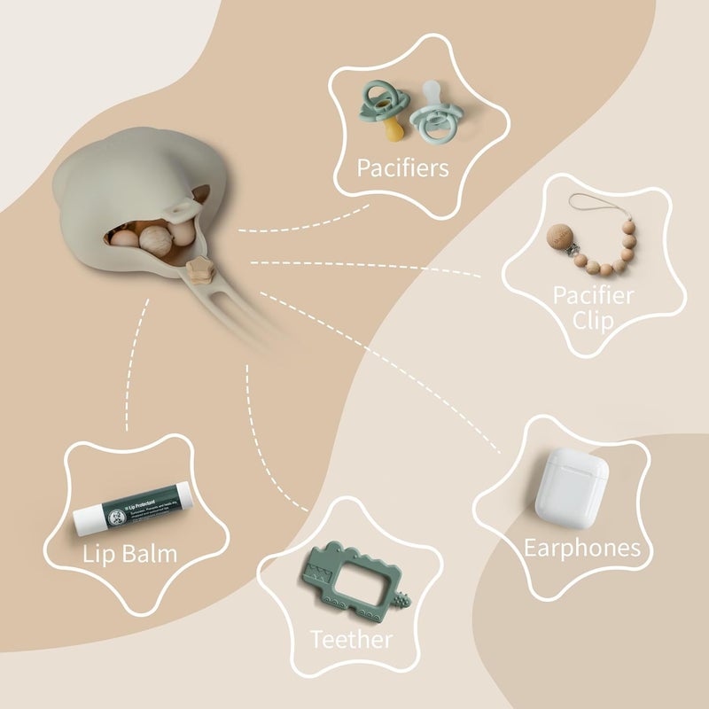 Moonkie علبة حفظ اللهاية من Moonkie (عدد 2) | حافظة سيليكون آمنة خالية من BPA | تصميم لطيف لحمل وتخزين اللهاية في المنزل أو أثناء السفر (ألوان: شيفتينغ ساند / رمادي قمري) - Image 3