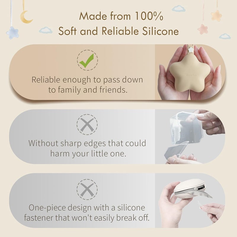 Moonkie علبة حفظ اللهاية من Moonkie (عدد 2) | حافظة سيليكون آمنة خالية من BPA | تصميم لطيف لحمل وتخزين اللهاية في المنزل أو أثناء السفر (ألوان: شيفتينغ ساند / رمادي قمري) - Image 4