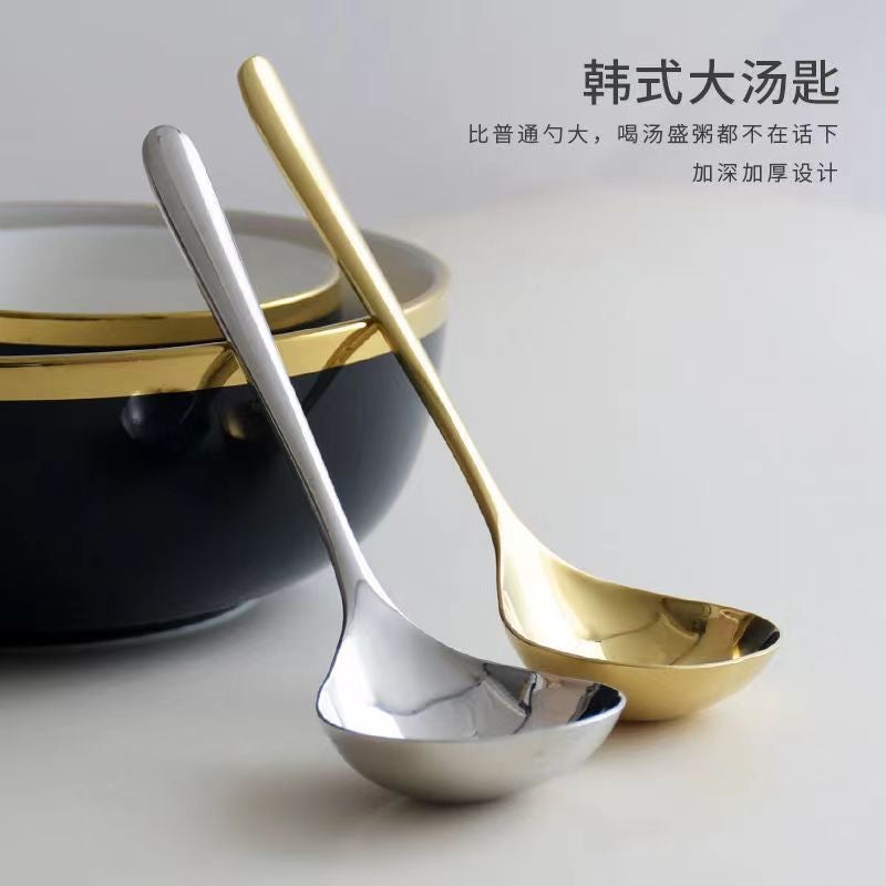 304 Stainless Steel Korean-Style Household Large Soup Spoon Long Handle Adult Eating And Broadcasting Thick Soup Eating Spoon Spoon - Image 2