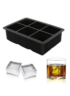 KARP Flexible Silicone Square Ice Cube Tray 6 Cavity Ice Maker Mold for Whiskey & Cocktails, Craft Ice Maker for Keeping Drinks Cold- Reusable and BPA Free (Large Cube Size 5 Cm-Black)