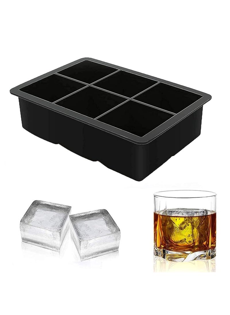 Karp KARP Flexible Silicone Square Ice Cube Tray 6 Cavity Ice Maker Mold for Whiskey & Cocktails, Craft Ice Maker for Keeping Drinks Cold- Reusable and BPA Free (Large Cube Size 5 Cm-Black)  - Image 1