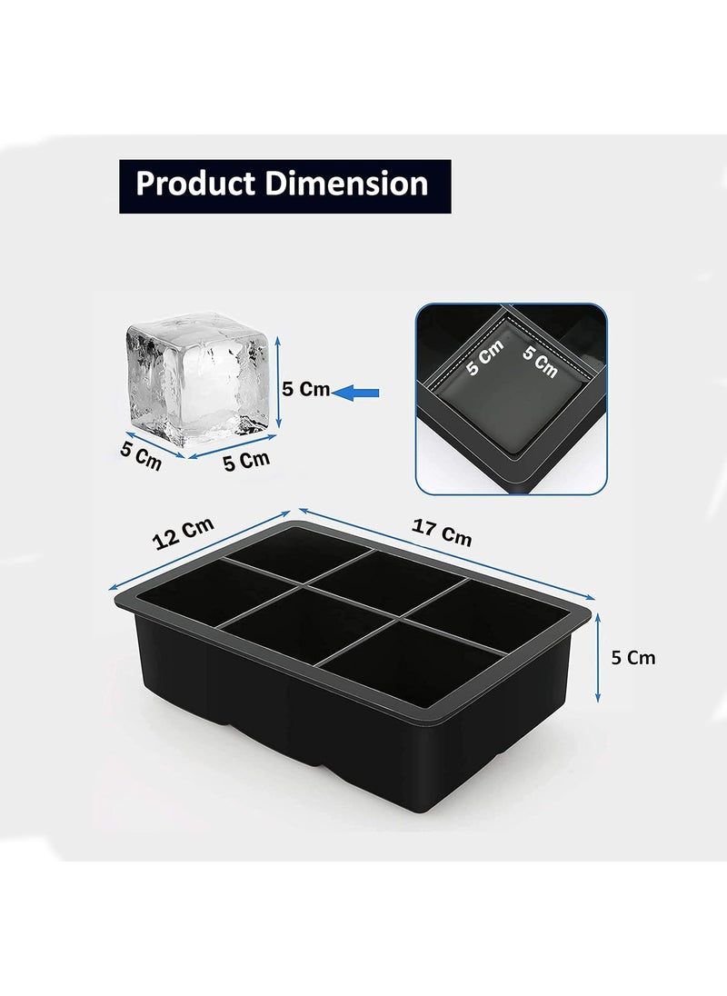 Karp KARP Flexible Silicone Square Ice Cube Tray 6 Cavity Ice Maker Mold for Whiskey & Cocktails, Craft Ice Maker for Keeping Drinks Cold- Reusable and BPA Free (Large Cube Size 5 Cm-Black)  - Image 2