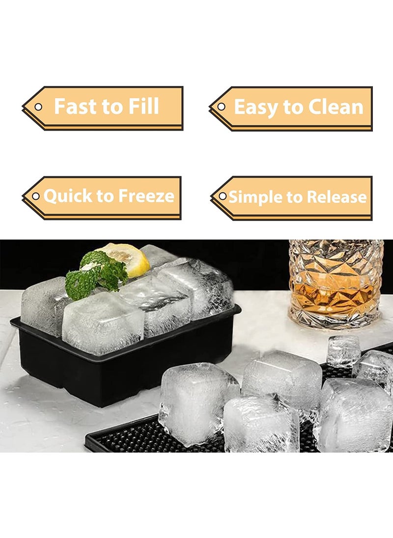 Karp KARP Flexible Silicone Square Ice Cube Tray 6 Cavity Ice Maker Mold for Whiskey & Cocktails, Craft Ice Maker for Keeping Drinks Cold- Reusable and BPA Free (Large Cube Size 5 Cm-Black)  - Image 3