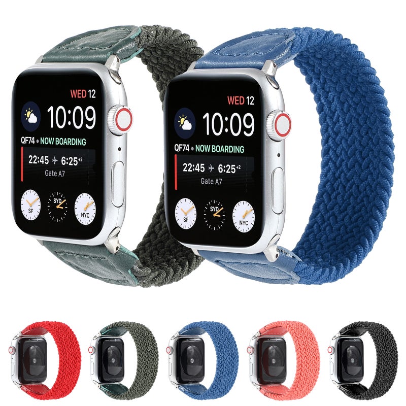 Nylon + Leather Braided Watch Band For Apple Watch Series 7 45mm / 6 & SE & 5 & 4 44mm / 3 & 2 & 1 42mm, Size:M(Red)