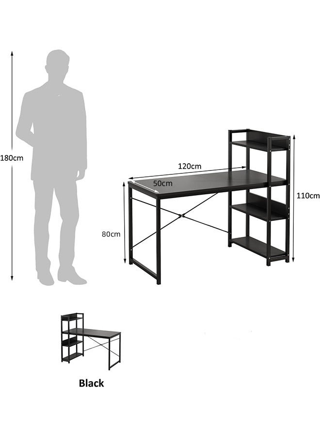 Computer Table with Bookshelf, Home Office Desk Gaming Writing Desk Study Table 120 ×50 ×80 cm (black) - Image 2