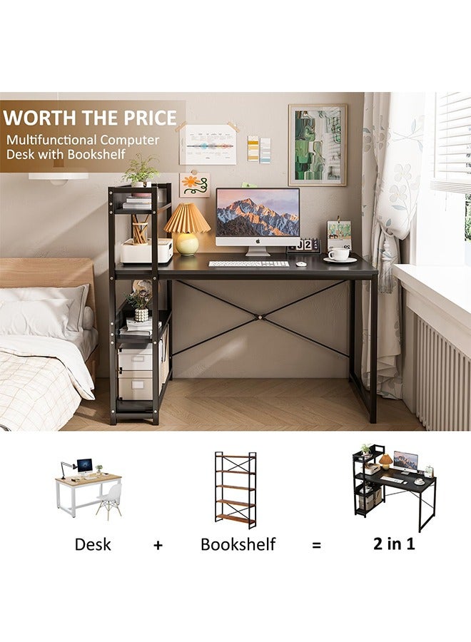 Computer Table with Bookshelf, Home Office Desk Gaming Writing Desk Study Table 120 ×50 ×80 cm (black) - Image 4