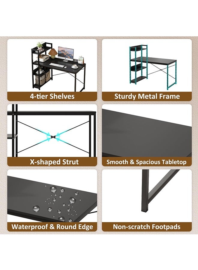Computer Table with Bookshelf, Home Office Desk Gaming Writing Desk Study Table 120 ×50 ×80 cm (black) - Image 5