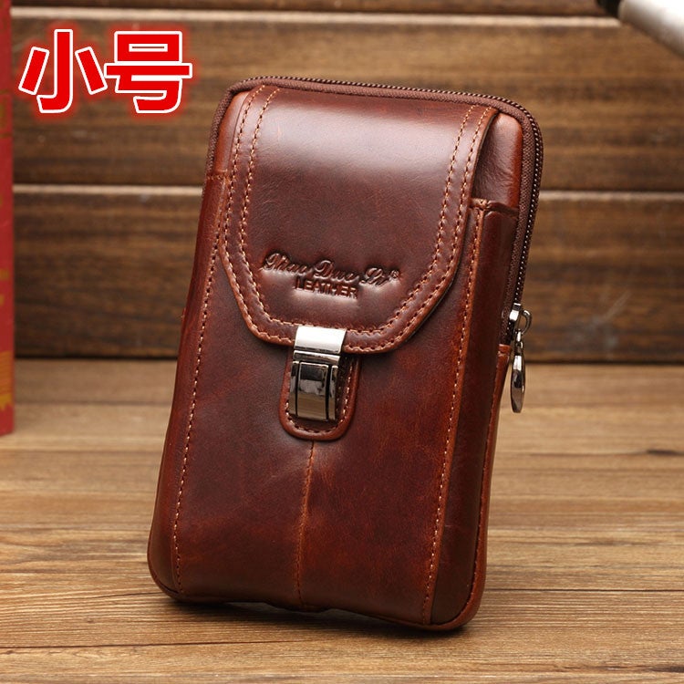 Little Dolly Mens Mobile Phone Waist Bag Leather Mobile Phone Bag Wear Belt 5.5/6 Inch Cowhide Vintage Mini Waist Small Brown 