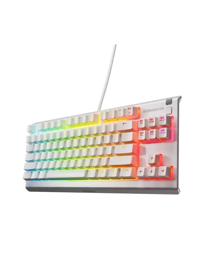 SteelSeries Apex 3 TKL RGB Gaming US layout Keyboard, Tenkeyless Compact Form Factor, 8-Zone RGB Illumination, Water and Dust Resistant, Whisper Quiet Gaming Switch - White - Image 1