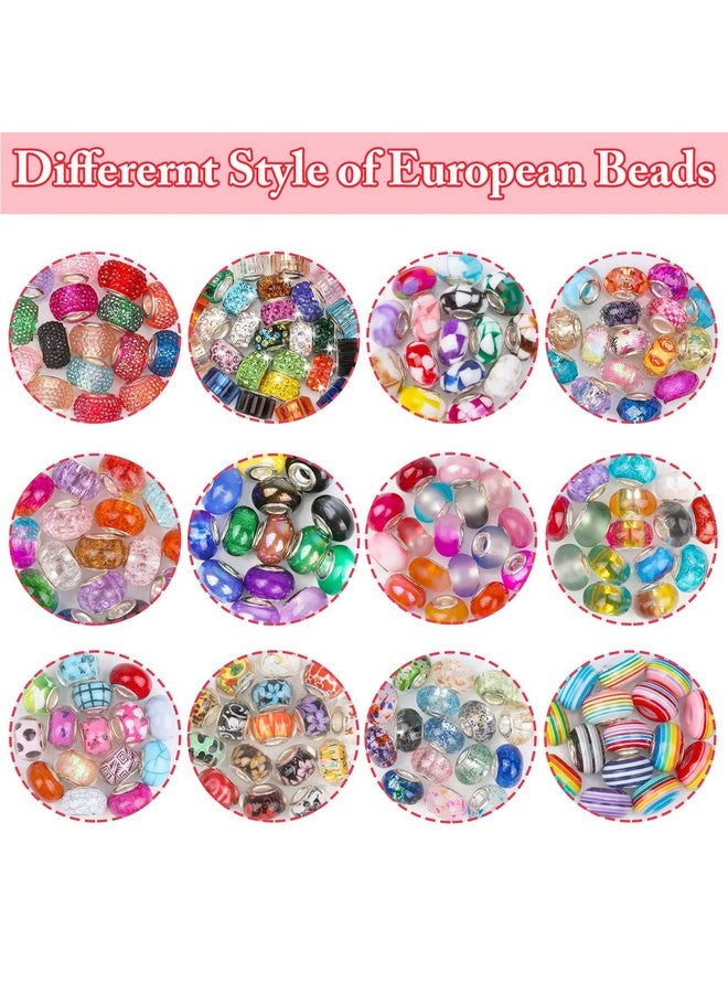 Cludoo Large Hole Glass Beads For Jewelry Making 224Pcs European Beads Bulk Mixed Color Spacer Beads With Rhinestones Lampwork Beads For Diy Craft Charms Bracelet Necklace Earring Making - Image 2