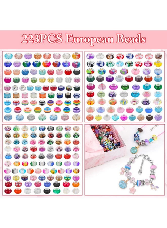 Cludoo Large Hole Glass Beads For Jewelry Making 224Pcs European Beads Bulk Mixed Color Spacer Beads With Rhinestones Lampwork Beads For Diy Craft Charms Bracelet Necklace Earring Making - Image 4
